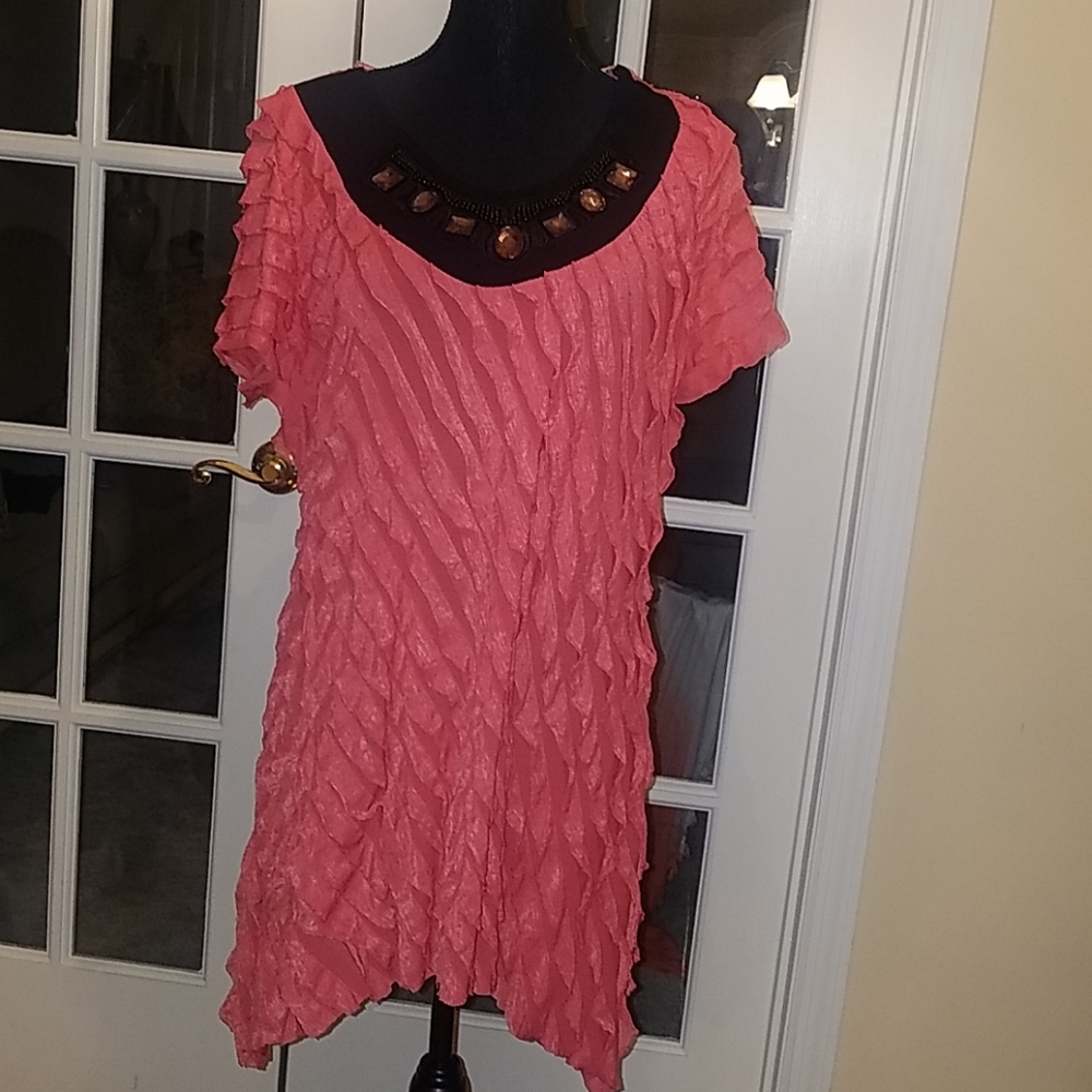 Coral ruffle tunic
